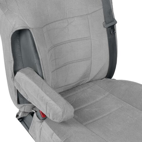 BDK Velour Fabric 2-Pack Front Seat Covers for Pick-Up Trucks, Trucks, Vans with Integrated Seat Belt, Integrated Arm Rest, Detachable Headrest - Black in Saudi Arabia