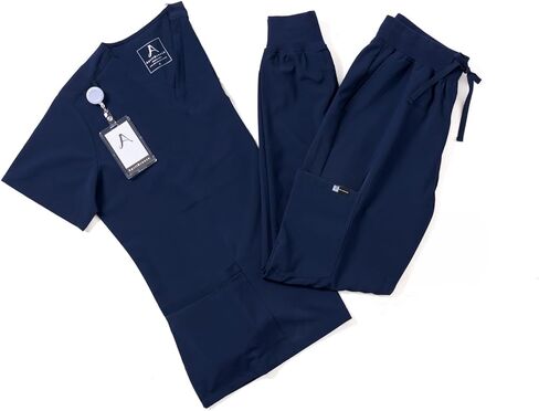 Scrubs for Women Uniform Set, 9 Large Pockets, Soft Stretch Breathable V Neck Top, Yoga Waistband Jogger Pants in Saudi Arabia