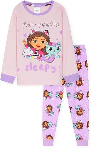 Gabby’s Dollhouse 2-Pc Pajama Set for Girls, 2-8 Years, Long Sleeve Top, PJ Pants, Nightwear, Loungewear, Gifts for Girls (Purple, 4-5 Years) in Saudi Arabia