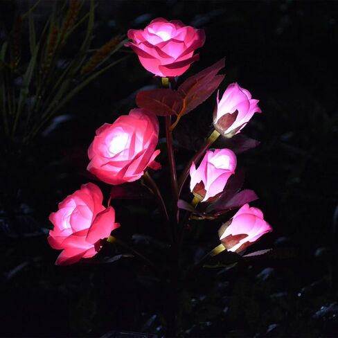 [Upgraded 6 Flowers]Solar Powered Decorative Rose Garden Stake Lights, Waterproof Realistic Artificial Flowers for Outdoor Flower Bed Patio Yard Pathway Memorial Cemetery Grave Decorations, Blue in Saudi Arabia