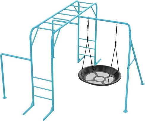 Outdoor Monkey Bar Set with Climbing Frame, Gymnastics bars, Playground Sets for Backyards, Metal Monkey Bars for Kids Age 3 and Up, Backyard Playground Set with Powder Coated Steel, Green in Saudi Arabia