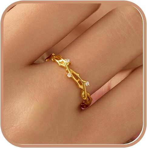 Vintage Gold Twig Ring for Mother, 925 Sterling Silver CZ Leaves Branch Hollow Stacking Ring to Daughter,14K Gold Plated Rings for Women Mother's Day Christmas Birthday Wedding Jewelry Gift in Saudi Arabia