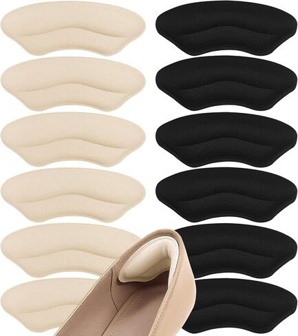 6 Pairs Heel Pads for Shoes, Memory Foam Heel Cushions to Prevent Blisters & Stop Slipping, Anti-Slip Heel Grips for High Heels & Dress Shoes, Black and Beige in Kuwait
