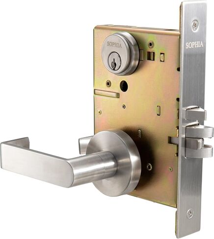 SOPHIA Commercial/Residential Mortise Lockset Heavy Duty Door Lever Lock Non-Handed Grade 1 - Escutcheon Plate Keyed Lever Lockset, ADA, US32D Satin Chrome Finish for Office Front Door in Saudi Arabia