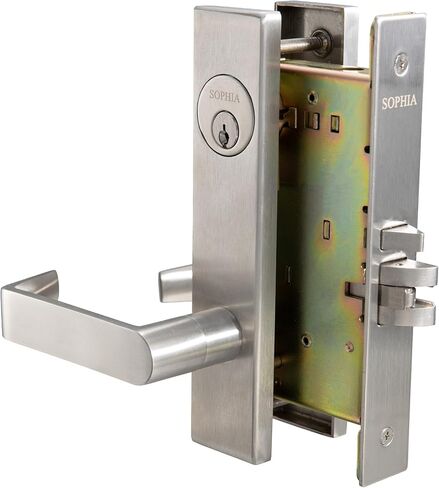 SOPHIA Commercial/Residential Mortise Lockset Heavy Duty Door Lever Lock Non-Handed Grade 1 - Escutcheon Plate Keyed Lever Lockset, ADA, US32D Satin Chrome Finish for Office Front Door in Saudi Arabia