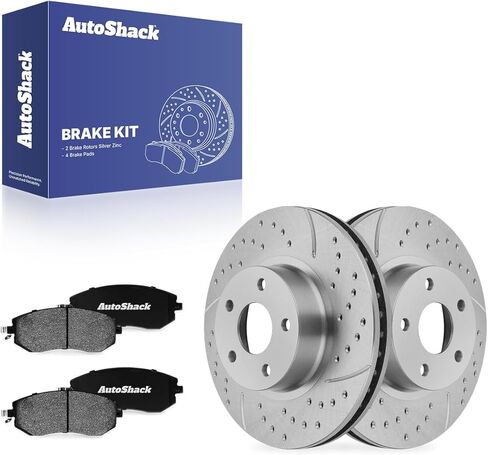 AutoShack 10.91" (277 mm) Front Vented Drilled & Slotted Brake Rotors E-Coated + Ceramic Brake Pads Replacement for 2010-2016 Subaru Impreza 2013-2016 Scion FR-S 6-PC Brake Kit ShadowGuard in Saudi Arabia