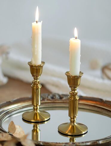 Gold Candle Holders Vintage Decor - Romadedi Solid Brass Candlestick Taper Holder for Wedding Christmas Table Centerpiece Mantel Home Decoration 5.5 Inch Set of 2 in Saudi Arabia