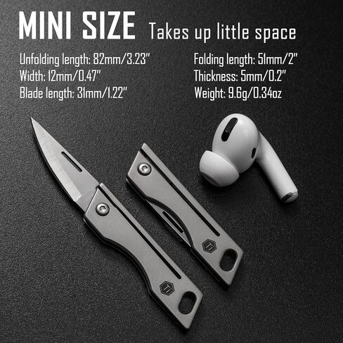 سكين جيب KeyUnity KK06 Mini EDC، سكين صغير قابل للطي من التيتانيوم مع فتحة سلسلة مفاتيح مدمجة للحمل اليومي (رمادي) in Saudi Arabia