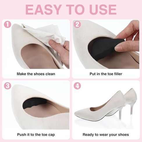 Nogeqi 4 Pairs Adjustable Toe Inserts for Shoes Too Big, Shoe Inserts for Women Too Big Half-Size for Women and Men Casual Sports High Heels Sneakers (Black) in Saudi Arabia