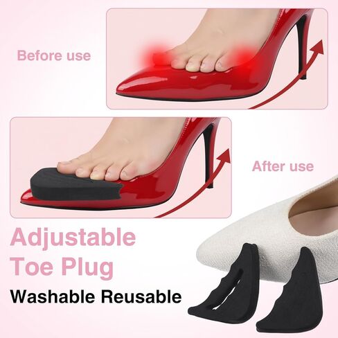 Nogeqi 4 Pairs Adjustable Toe Inserts for Shoes Too Big, Shoe Inserts for Women Too Big Half-Size for Women and Men Casual Sports High Heels Sneakers (Black) in Saudi Arabia