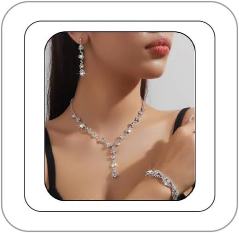 Prom Earrings Necklace Bracelet Set Elegant Crystal Rhinestone Necklace Earrings Bracelet Bridal Wedding Prom Dresses Costume Outfit Gold Jewelry Sets for Women in Saudi Arabia