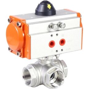 1PCS 1/4" Stainless Steel Pneumatic Three-Way Ball Valve T Type Q614F-16P Three-Piece high Platform Pneumatic Ball Valve(L Type) in Kuwait