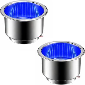 2 قطعة حامل أكواب LED حامل مشروبات بحرية حامل أكواب من الفولاذ المقاوم للصدأ مع استنزاف للقارب واليخت والسيارة شاحنة التخييم RV (LED أزرق) in Kuwait