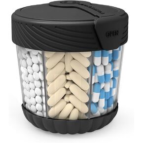 HIONXMGA Large Pill Dispenser with 7 Compartments, Portable Pill Bottle Organizer for Travel, Anti-Mix Supplement Organizer Easy Twist Wide-Opening, BPA-Free Pill Box Container with 20Pcs Labels,Black in Kuwait