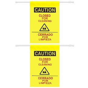 Fanfanwin 2 Pack Restroom Closed for Cleaning Sign with English and Spanish Text 27.56-51.18 in Expandable Yellow Commercial Door Barricade Sign Hanging Doorway Safety Banner for Restroom Bathroom in Kuwait