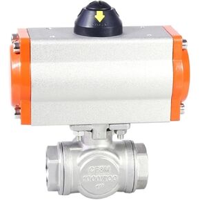 1PCS 3/4" Stainless Steel Pneumatic Three-Way Ball Valve T Type Q614F-16P Three-Piece high Platform Pneumatic Ball Valve(L Type) in Kuwait