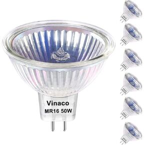 لمبة Vinaco MR16، 6 عبوات لمبة هالوجين MR16 50W GU5.3 قاعدة، 800LM عالي الإخراج MR16 12V 50W هالوجين، 2800K أبيض دافئ MR 16 قابل للتعتيم مع غطاء زجاجي شفاف، MR 16 GU5.3 للمناظر الطبيعية، أضواء المسار in Kuwait