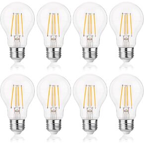 FLSNT 60W مكافئ لمبات الإضاءة LED A19 القابلة للتعتيم، كفاءة 7 وات، 800 لومن، 2700 كلفن أبيض ناعم، CRI82، قاعدة E26 القياسية، 15000 ساعة، مصابيح إضاءة خيطية LED، زجاج شفاف، 4 عبوات in Kuwait