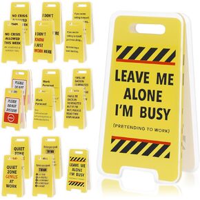 18Pcs Funny Desk Sign with Sticky Note Holder Mini Acrylic Yellow Caution Desk Sign Funny Office Decoration for Coworkers Employees in Kuwait