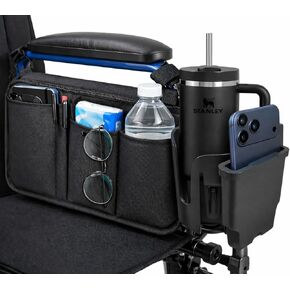 Wheelchair Accessories, Wheelchair Cup Holder with Wheelchair Side Bag, 360° Rotatable & Strong Clip Cup Holder for Wheelchair, Mobility Scooter, Walker Accessories for Seniors, Adults in Saudi Arabia