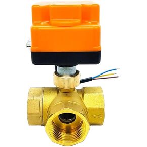 1PCS 1/2" 3/4" 1" 1-1/2" Brass Ball Valve Three-Wire Two-Control Three-Way Actuator with Manual Switch 220V 24V 12V(1-1/2",AC220V) in Kuwait