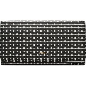 Fossil Women's Logan Faux Leather Wallet RFID Blocking Flap Clutch Organizer, Black Stripe in Saudi Arabia