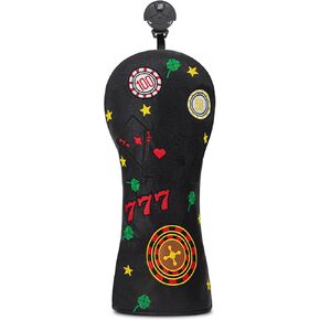 777 Playing Cards Funny Headcover - PU Leather Golf Club Cover with Embroidered Finish, Set Fits Driver Fairway Hybrid Woods in Saudi Arabia
