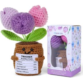 Crochet Flowers in Pot Gift – Handmade Crochet Sunflower with Funny Nutrition Facts Card for Best Friend – Humor Thanks Cards Cute Crochet Decor, Appreciation & Friendship Gift in Saudi Arabia