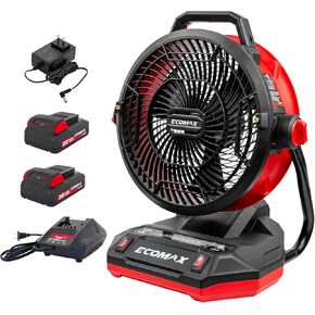 ECOMAX 12" AC/DC Bucket Top Misting Fan, Cordless with 2x20V Batteries & 2A Charger, 2-Speed Airflow & 2-Speed Mist Cooling Fan for Outdoor, Patio, Camping, Fits for 5-Gallon Bucket & Garden Hose in Kuwait