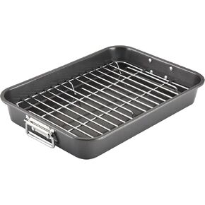 Farberware Bakeware Nonstick Steel Roaster with Flat Rack, 11-Inch x 15-Inch, Gray in Kuwait
