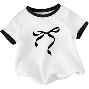 Girls Shirts Short Sleeve Cute Summer Tops Color Block Bow Graphic Tee in Saudi Arabia