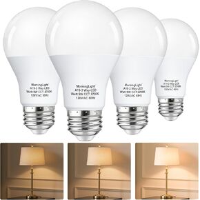 MorningLight 4 حزمة مصابيح LED ثلاثية الاتجاهات 15 40 60 وات مكافئة، أبيض دافئ 2700 ك، قاعدة E26، 3 وات/6 وات/9 وات A19 مصابيح إضاءة ثلاثية الاتجاهات لمقبس مصباح ثلاثي الاتجاهات، 250/550/800LM، مصابيح منخفضة واط 3 اتجاهات in Kuwait