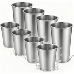 مجموعة أكواب وأكواب من الفولاذ المقاوم للصدأ مكونة من 8 قطع - 4 عبوات بوزن 8 أونصة + 4 عبوات بوزن 16 أونصة قابلة للتكديس، خالية من البيسفينول أ وغير قابلة للكسر 304 أكواب شرب معدنية للأطفال والكبار، للتخييم والنزهات الداخلية والخارجية in Kuwait