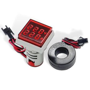 1 قطعة صغيرة 22 مم V A LED عرض مزدوج مربع الجهد والتيار متر AC50-500V 0-100A كاشف مؤشر فولت رقمي (أحمر) in Kuwait