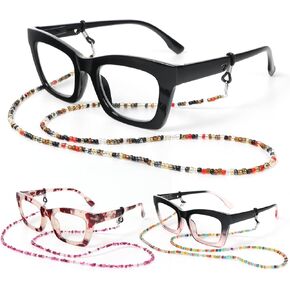 مجموعة من 3 نظارات قراءة بنمط أوبرا من REAVEE مع سلسلة، قارئات للنساء تحجب الضوء الأزرق مع مفصلات زنبركية in Kuwait