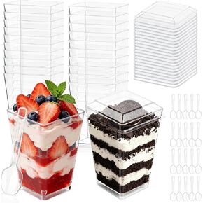60PCS 5oz Plastic Dessert Cups with Lids and Spoons, Clear Yogurt Parfait Cups with Lids, Mini Dessert Shooter Cups with Spoons, Small Square Appetizer Cups for Fruit Party Pudding Ice Cream Trifle in Saudi Arabia