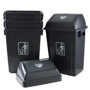 سلة مهملات بلاستيكية سعة 13 جالونًا مع غطاء متأرجح، علبة قمامة كبيرة الحجم مكونة من 4 عبوات، باللون الرمادي in Kuwait