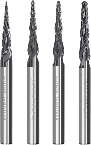 4pcs 2-Flute Tapered Ball Nose Spiral End Mill R0.25-R1.0 TiAIN Coated CNC Milling Cutter 3.175mm Shank Carbide Woodworking Engraving Bit in Saudi Arabia