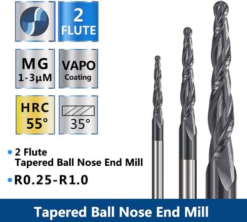 4pcs 2-Flute Tapered Ball Nose Spiral End Mill R0.25-R1.0 TiAIN Coated CNC Milling Cutter 3.175mm Shank Carbide Woodworking Engraving Bit in Saudi Arabia