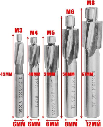 5 قطع M3-M8 كونتربور قاطعة المطحنة عالية السرعة الصلب الطيار الشق أداة 4 الناي غاطسة نهاية مطحنة مجموعة HSS AL فتحة مثقاب للألمنيوم in Kuwait