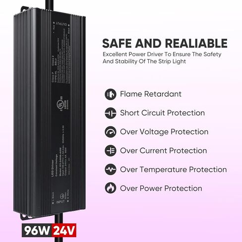 Shine Decor UL مدرج 24 فولت 96 وات فئة 2 IP67 مزود طاقة مقاوم للماء، غير قابل للتعتيم 100-277 فولت تيار متردد إلى 24 فولت تيار مستمر 4 أمبير مع قابس 3 شوكات لشريط LED in Kuwait