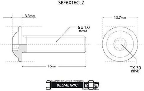 (20 قطعة) مسمار آلة متري BelMetric M6X16 Torx ISO 7380-2 مع محرك TX-30 فولاذ مطلي بالزنك SBF6X16CLZ in Kuwait