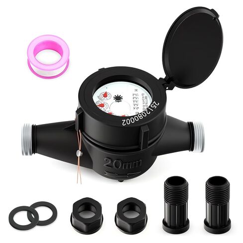 MEANLIN MEASURE Plastic 3/4" NPT Couplings Water Meter Gallon Cold Water Meter for Garden or Home, 20MM Measuring in Cubic Meter, Single-Jet Horizontal Install in Saudi Arabia