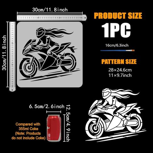 FINGERINSPIRE Motorcycle Female Rider Stencil - Large 11.8x11.8inch Reusable Stencil - DIY Craft Template - Motorcycle Theme Stencils for Home Decor in Saudi Arabia