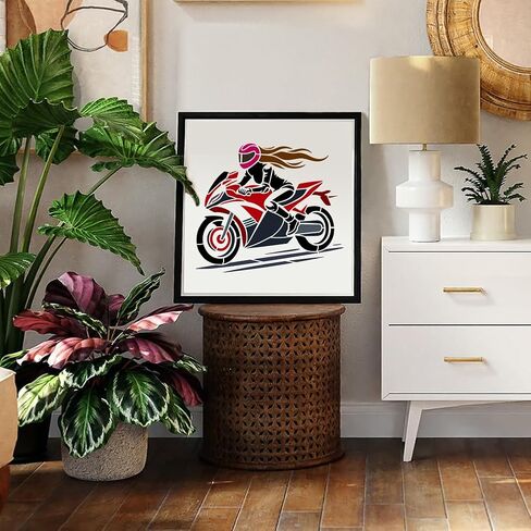 FINGERINSPIRE Motorcycle Female Rider Stencil - Large 11.8x11.8inch Reusable Stencil - DIY Craft Template - Motorcycle Theme Stencils for Home Decor in Saudi Arabia