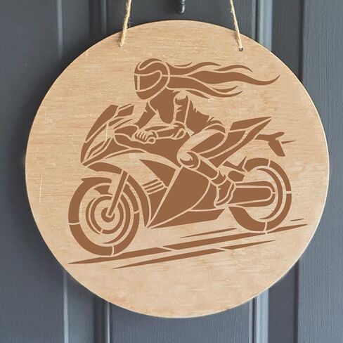 FINGERINSPIRE Motorcycle Female Rider Stencil - Large 11.8x11.8inch Reusable Stencil - DIY Craft Template - Motorcycle Theme Stencils for Home Decor in Saudi Arabia