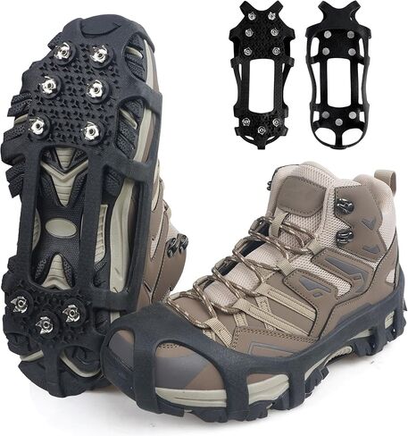 Crampons Ice Cleats for Shoes and Boots, Snow Traction Cleats 9 Steel Studs Non Slip Grippers Stretch-on Footwear for Winter Hiking Climbing Ice Fishing in Saudi Arabia