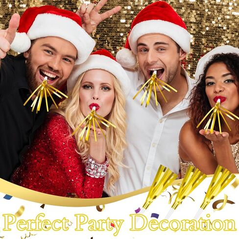 Denylo pro 24 Pcs Glitter Noise Makers Silver Noise Makers Metallic Fringed Party Blowers Adults Party Horns for Sporting Events Christmas New Year Festival Favor Supplies in Saudi Arabia