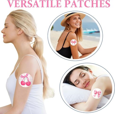 JarThenaAMCS 40 Pcs Pink Adhesive Patch NO Glue in The Center Sensor Cover Pre-Cut Bow Cherry Elastic Fabric for Continuous Glucose Monitor Fits Freestyle Libre 2 & 3 in Saudi Arabia