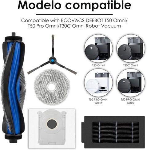 (24 حزمة) ملحقات قطع غيار T50 Pro Omni لـ ECOVACS DEEBOT T50 Pro Omni، مكنسة روبوت T50 Omni، فرشاة دوارة واحدة، 6 فرش جانبية، 6 أكياس غبار، 5 مرشحات HEPA، 6 وسادات ممسحة in Kuwait